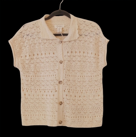 Jessica Simpson NWT Open Knit Sweater Button Up Womens Medium Neutral - Picture 1 of 8